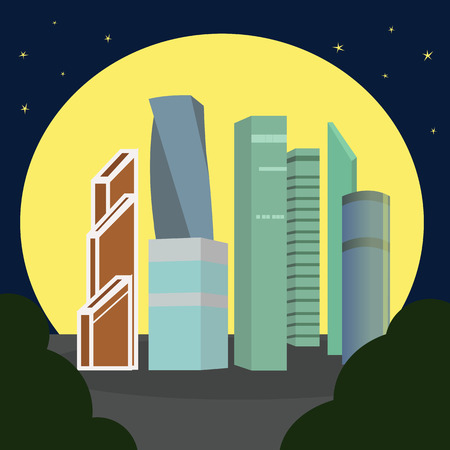 Moscow-city at night Moscow International Business Center , Russia. Vector illustrationのイラスト素材