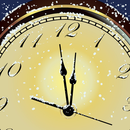 Vector 2017 Happy New Year background with gold clock and snowのイラスト素材