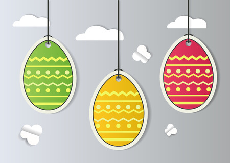 Abstract Colorful Greeting card - Happy Easter Day. Holiday background with paper cut Spring Easter Egg. Trendy Design Template.のイラスト素材