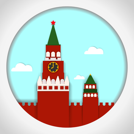 Paper applique style vector illustration. Card with application of Kremlin, Moscow. Postcard.のイラスト素材