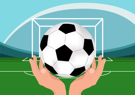 Vector Football Soccer Ball in Hands.Illustration on Sports Subjects.のイラスト素材