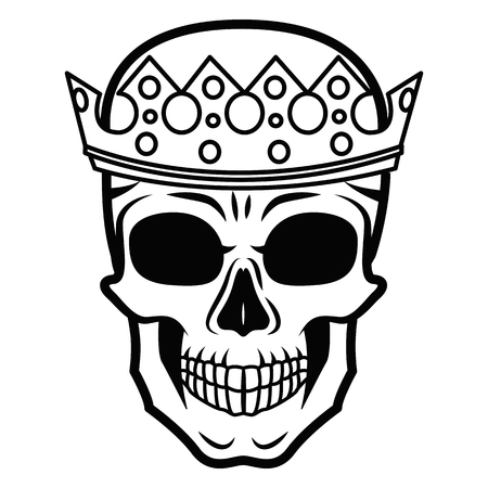 Line art hand drawing black skull with crown on had isolated on white background.のイラスト素材