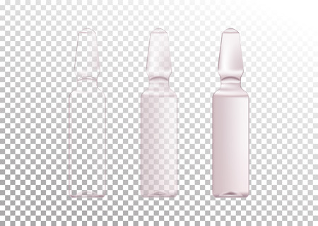 Vector realistic set of glass ampoules with different level of transparency.のイラスト素材