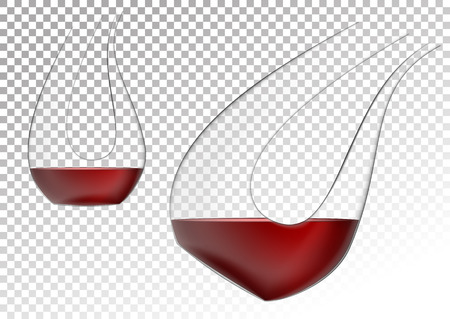 Vector illustration in photo realistic style. The image of a realistic glass transparent decanter for wine on a transparent background. Object to enrich the saturation of wine with oxygen.のイラスト素材