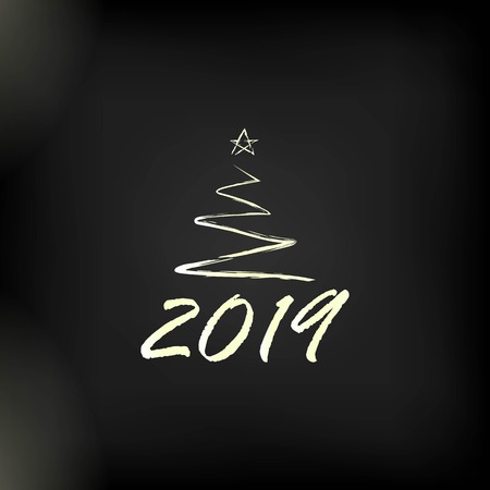 2019 golden New Year sign with golden glitter on black background. Vector New Year illustration.のイラスト素材