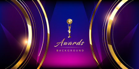 Blue Pink Golden Royal Awards Graphics Background. Side Round Circle ring Elegant Shine Modern Template. Luxury Premium Corporate Template. Abstract Certificate Banner Dynamicのイラスト素材