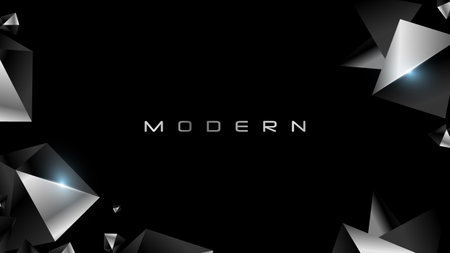 Black Modern Luxury Abstract Award Background. Elegant Rich Dark Template Design. Polygonal Triangle Stone Sharp Edge Materials. Automobile Technology Dynamic Shape Designのイラスト素材