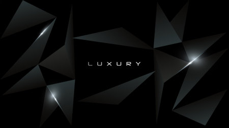 Black Modern Luxury Abstract Award Background. Elegant Rich Dark Template Design. Polygonal Triangle Stone Sharp Edge Materials. Automobile Technology Dynamic Shape Designのイラスト素材