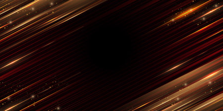 Black Golden Side Slant Speed Lines Award Background. Trophy on Luxury Background. Modern Shimmer Abstract Design Template. LED Visual Motion Graphics. Wedding Invitation Poster.の写真素材