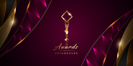 Pink Golden Side Corner Curve Flow Polygonal Award Background. Trophy on Luxury Background. Modern Abstract Design Template. LED Visual Motion Graphics. Wedding Invitation Poster.のイラスト素材