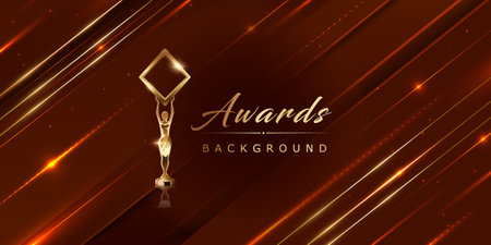 Red Maroon Golden Stage Award Background. Slant Golden Lines Trophy on Luxury Background. Modern Abstract Design Template. LED Visual Motion Graphics.のイラスト素材
