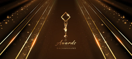 Black Golden Stage Award Background. Side Corner Lines Trophy on Luxury Background. Modern Abstract Design Template. LED Visual Motion Graphics. Wedding Marriage Invitation Poster.のイラスト素材