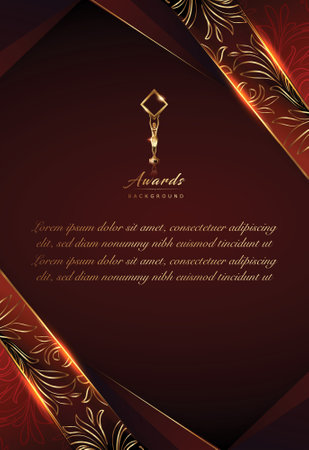 Red Golden Side Corner Frame Award Background. Trophy on Luxury Background. Modern Abstract Design Template. Wedding and Marriage Card. Engagement Invitation Card.のイラスト素材