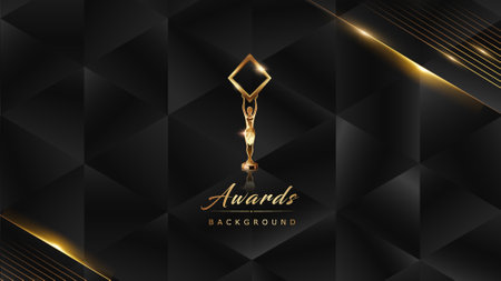 Black Golden Royal Awards Graphics Background. Diamond Triangle Shape. Elegant Shine Modern Template. Luxury Premium Corporate Brochure. Abstract Certificate Banner Dynamic Crystalのイラスト素材