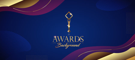 Blue Purple Golden Royal Awards Graphics Background. Line Wave Elegant Shine Modern Template. Sleek Shape Luxury Premium Corporate Template. Classy Abstract Certificate Banner Dynaのイラスト素材