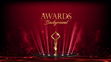Trophy on Stage with Spotlight Effects. Award Background. Luxury Premium Background. Modern Abstract Background.のイラスト素材