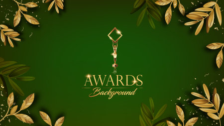 Green and Golden Award Background. Modern Abstract Design. Anniversary Award Ceremony. Bollywood Style Invitation Card. Texture and Pattern Wallpaper.のイラスト素材