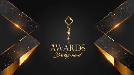 Black and Golden Award Background. Elegant Celebration Invitation, Premium Wedding Invitation Design. Holiday Greeting Card Collection. Diwali Festival Backdrop.のイラスト素材