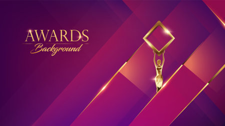 Pink Purple and Golden Award Background. Elegant Celebration Invitation, Premium Wedding Invitation Design. Holiday Greeting Card Collection. Diwali Festival Backdrop. Ramadan Postのイラスト素材