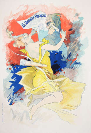 The old poster of cute woman in the vintage book Les Maitres de L'Affiche, by Roger Marx, 1897.の写真素材