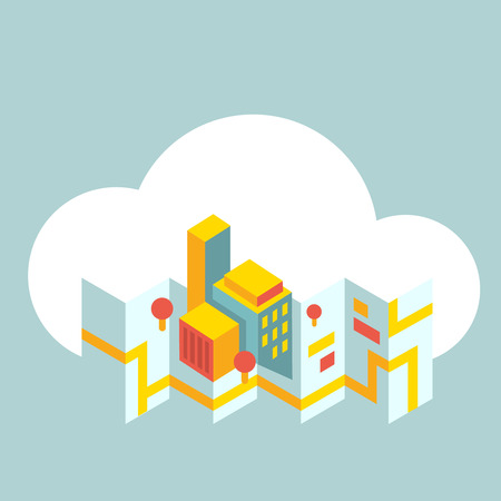 colorful modern city map in the cloudのイラスト素材