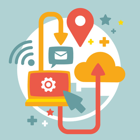 colorful illustration of communications by computerのイラスト素材
