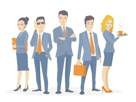 Vector illustration of a business team of young business people standing together on white backgroundのイラスト素材