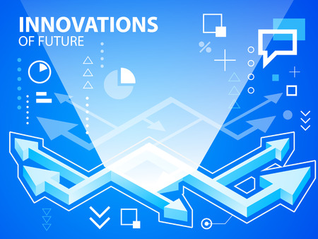 Vector bright illustration arrows on blue background for banner, web, site, design, advertising, print, poster. Eps 10.のイラスト素材