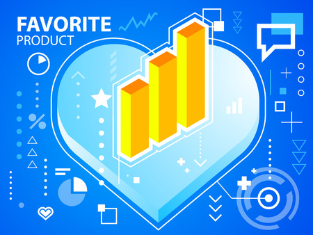 Vector bright illustration heart and bar chart on blue background for banner, web, site, design, advertising, print, poster. Eps 10.のイラスト素材