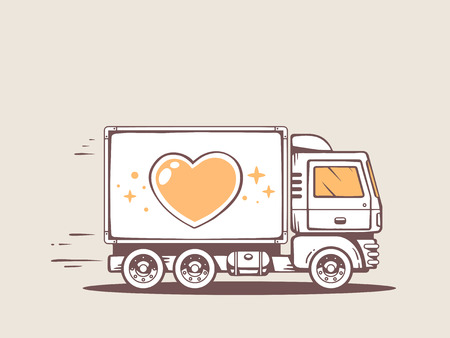 illustration of truck free and fast delivering heart to customerのイラスト素材