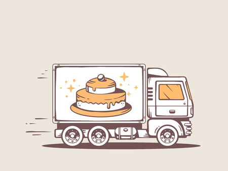 illustration of truck free and fast delivering cake to customerのイラスト素材
