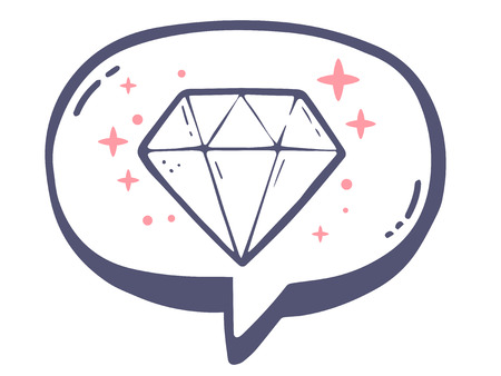 Vector illustration of bubble with icon of diamond on white background. Line art design for web, site, advertising, banner, poster, board and print.のイラスト素材