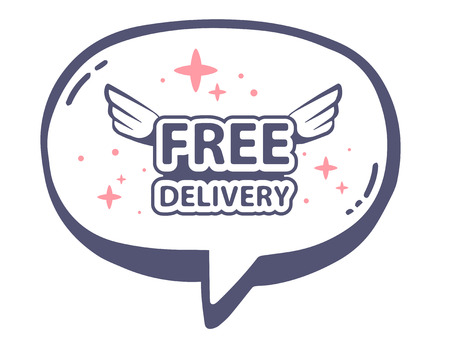 Vector illustration of bubble with icon of free delivery on white background. Line art design for web, site, advertising, banner, poster, board and print.のイラスト素材