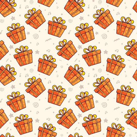 pattern of many red gift boxes with bows on light background. Hand drawn line art design for web, site, advertising, banner, poster, board and print.のイラスト素材