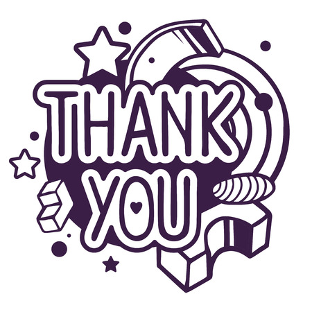 Vector illustration of black and white thank you quote on abstract background. Hand draw line art design for web, site, advertising, banner, poster, board and print.のイラスト素材