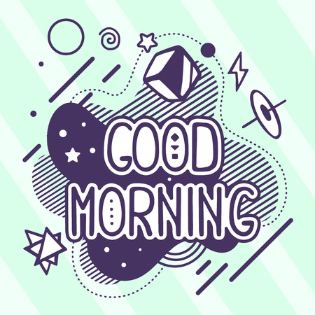 Vector illustration of retro color good morning quote on abstract background. Hand draw line art design for web, site, advertising, banner, poster, board and print.のイラスト素材