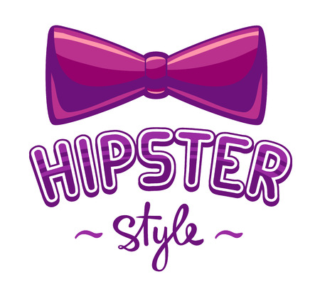 Vector illustration of purple bow tie and lettering hipster style on white background. Hand draw typographical line art design for web, site, advertising, banner, poster, board and print.のイラスト素材