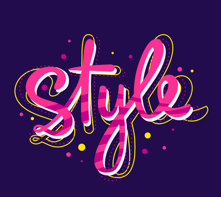 Vector illustration of bright pink lettering style on dark background. Hand draw line art design for web, site, advertising, banner, poster, board and print.のイラスト素材