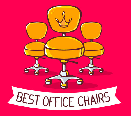 Vector illustration of yellow office chairs with ribbon on red background. Hand draw line art design for web, site, advertising, banner, poster, board and print.のイラスト素材