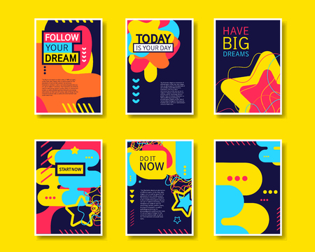 Vector colorful design abstract modern style template collection for banner, flyer, placard, brochure and poster on yellow background.のイラスト素材