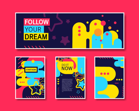 Vector Colorful Design Abstract Modern Style Template Collection for Banner, Flyer, Placard, Brochure and Poster on Red Background.のイラスト素材