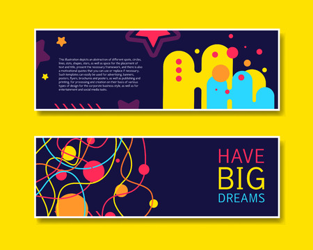Vector Colorful Design Abstract Modern Style Template Collection for Banner, Flyer, Placard, Brochure and Poster on Yellow Background. Front ad Back Side.のイラスト素材