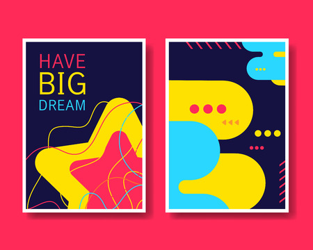Vector Colorful Design Abstract Modern Style Template Collection for Banner, Flyer, Placard, Brochure and Poster on Red Background. Front ad Back Side.のイラスト素材