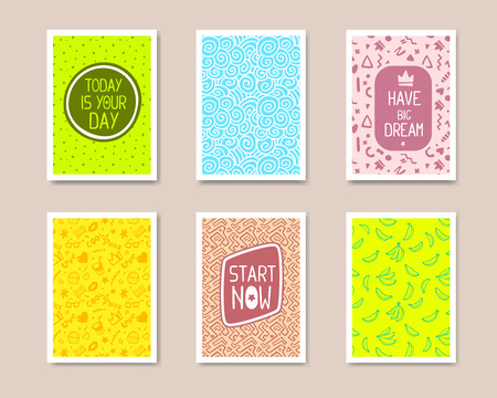 Vector Retro Color Design. Hand Drawn Abstract Modern Style Template Collection for Banner, Flyer, Placard, Brochure and Poster on Light Background.のイラスト素材