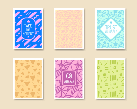 Vector Retro Color Design. Hand Drawn Abstract Modern Style Template Collection for Banner, Flyer, Placard, Brochure and Poster on Light Background.のイラスト素材
