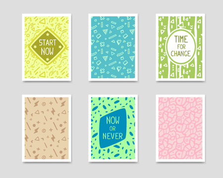 Vector Retro Color Design. Hand Drawn Abstract Modern Style Template Collection for Banner, Flyer, Placard, Brochure and Poster on Light Background.のイラスト素材