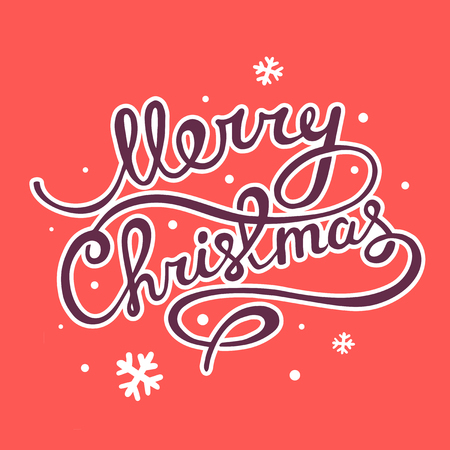 illustration of christmas hand written text on red background with snowflakesのイラスト素材