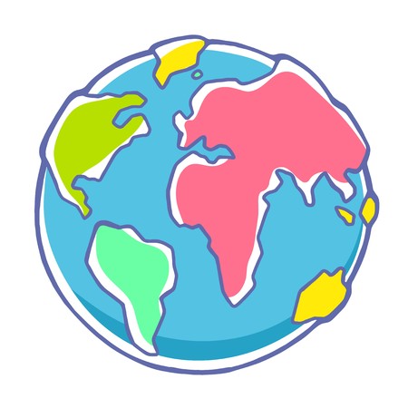 Vector colorful illustration of planet Earth on white background. Hand draw line art design for web, site, advertising, banner, poster, board, brochure and print.のイラスト素材