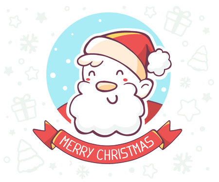 Vector illustration of portrait of santa claus with red ribbon on white background. Hand draw line art design for poster, flyer, brochure, greeting card, web, site, banner, board, postcard and paper print.のイラスト素材