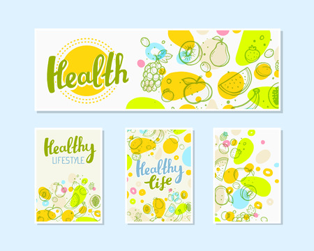 Vector illustration of fruits with text on light background with splashes.のイラスト素材